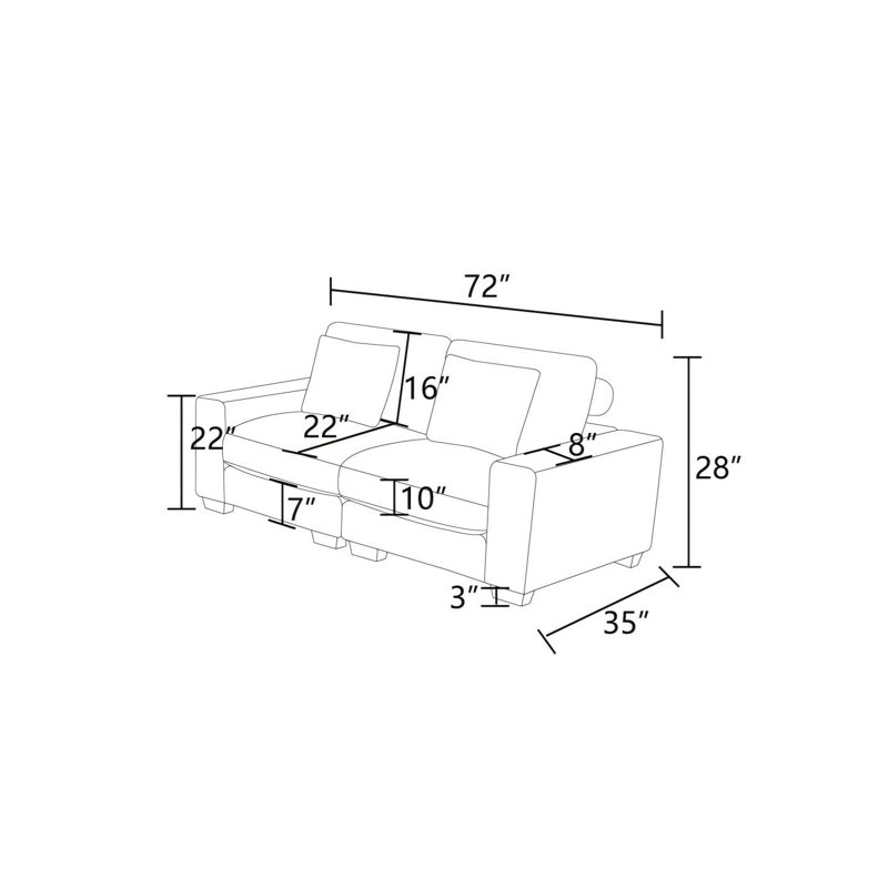 Ensemble de canapé modulaire de 72 pouces de largeur pour ensemble de salon, 2 pièces avec accoudoirs doubles en velours côtelé et canapé-lit confortable (vert)