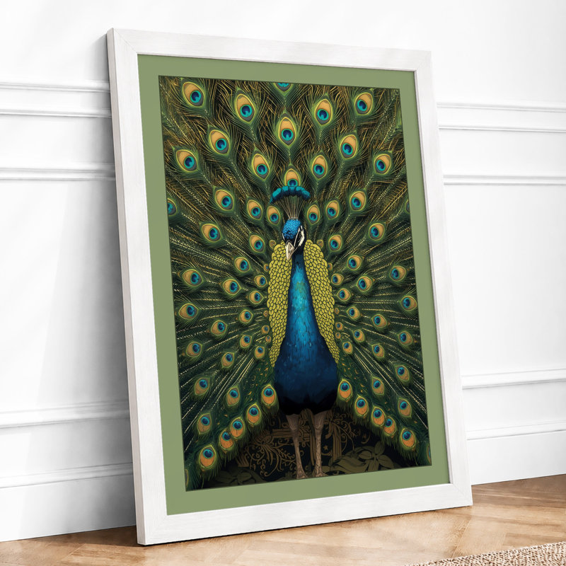 Peacock Resplendent Botanical - Framed Print, A4 - 29.7 x 21.0 cm, White