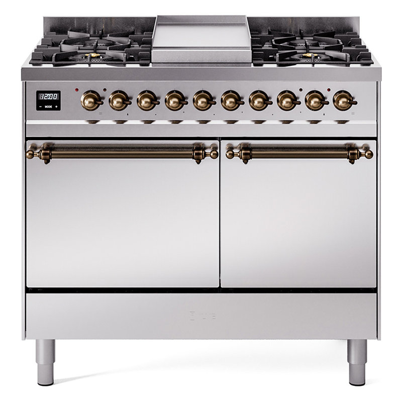 Cuisinière à double combustible de 40 po avec 6 brûleurs scellés et plaque chauffante ILVE Nostalgie II Series (porte pleine)