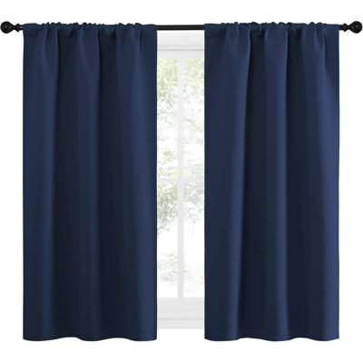 RV Blackout Curtains for Camper Windows, Kitchen Curtains, Short Blackout Drapes, Thermal Insulated Rod Pocket Window Treatment Draperies for Nursery (Navy, Set of 2)