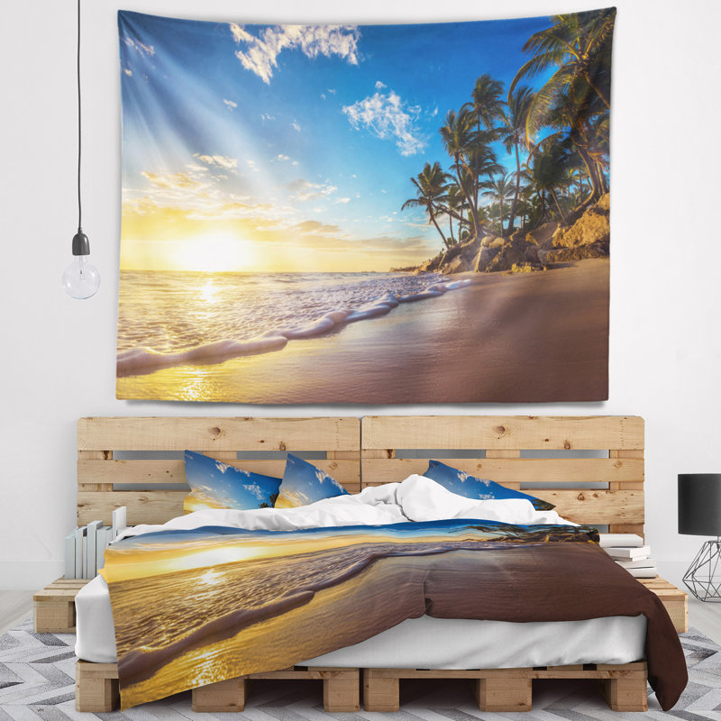 Tapisserie paradise tropical island avec accessoires suspendus en polyester mer mer, H 32 po x l 39 po