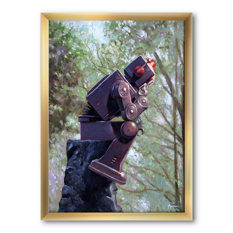 «Robot Th pensant dans les bois», reproduction d'art sur toile encadrée, H 20 po x l 12 po x P 1po, Cadre doré
