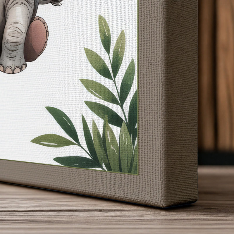Young Elephant With Fern Botanical - Print, 24x16 - 61.0 x 40.6 cm, Taupe Border