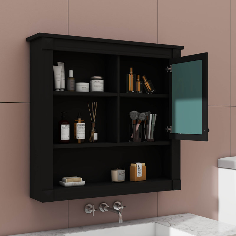 Armoire de salle de bain murale 32 "avec miroir 4 tablettes réglables, Noir