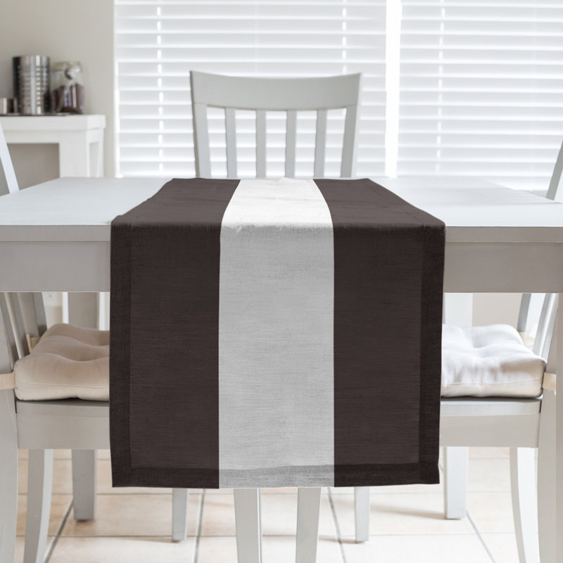 Cleveland Throwback Football Stripes Table Runner, 72" L x 16" W, Cleveland Throwback Football Dark Brown/White, Polyester