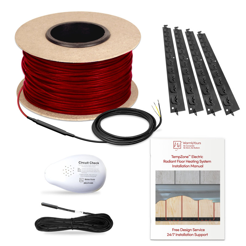 TempZone Floor Heating Cable 120V, (3.7W/ft.), 375 ft., 11.6A with Gripstrips, Floor Sensor, and Circuit Check, 120, 375'