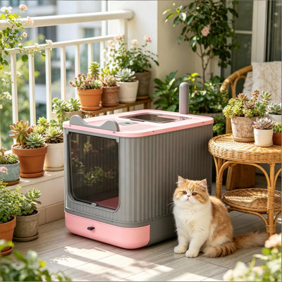 Compact Enclosed Cat Litter Box with Top Exit and Slide-Out Tray, Adjustable Front Door for Small Cats, 17.5"