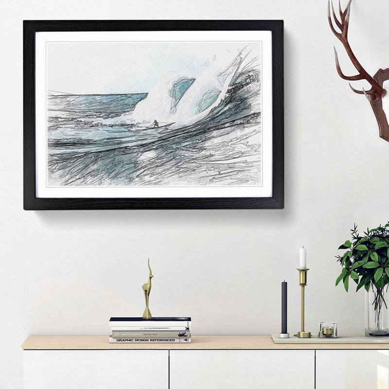 Surfs up in Abstract - Framed Print, 62cm H x 87cm W x 2cm D, Black Framed