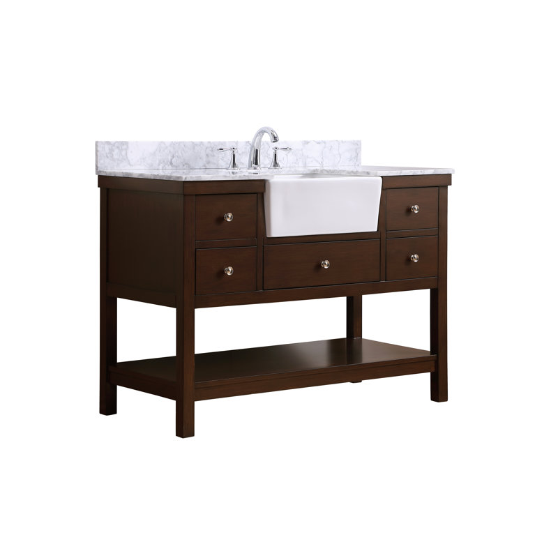 Moton 48'' Single Bathroom Vanity with Genuine Marble Top, Teak