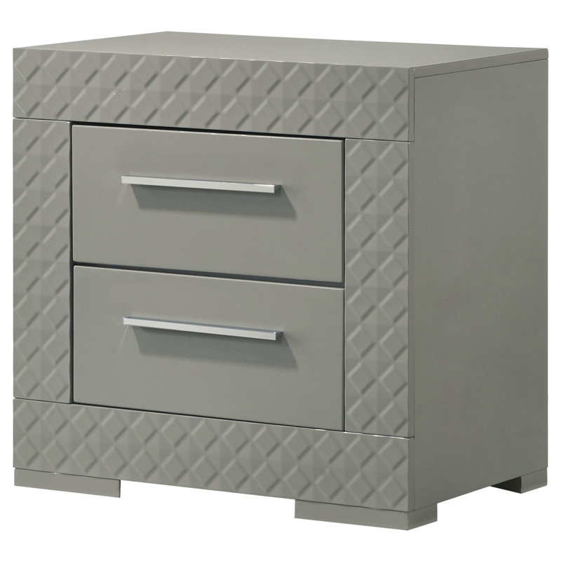 Table de chevet 2 tiroirs gris ultrabrillant, Gris