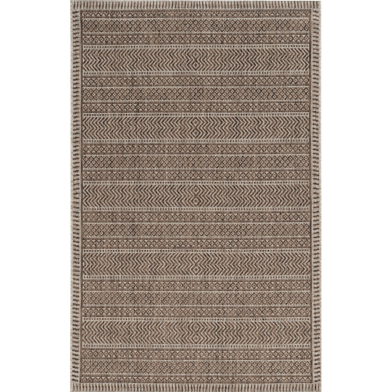 Sedona Striped Tribal Bohemian Brown/Natural Indoor/Outdoor Performance Area Rug, Rectangle 7'10" x 10'10"
