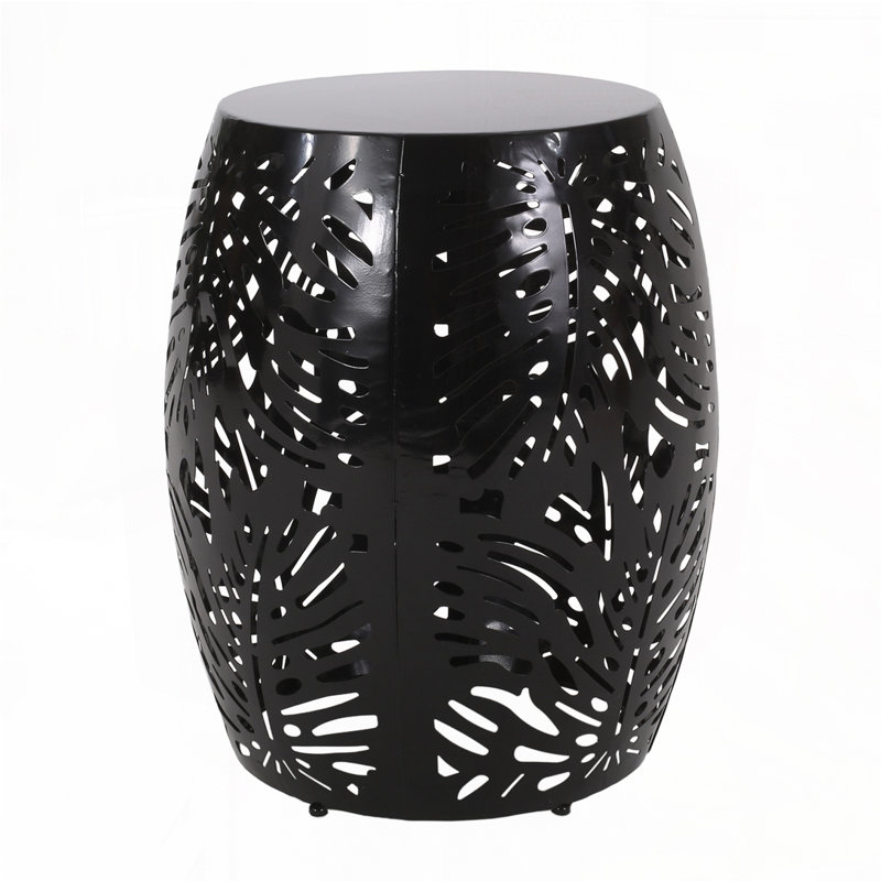 Patio Side Table With Round Top ,Metal Base, Black