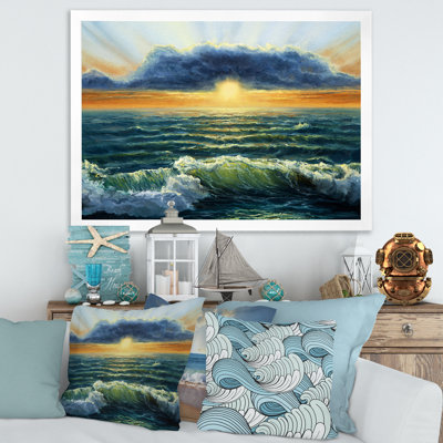 Coucher de soleil sur l'océan bleu I - peinture sur toile