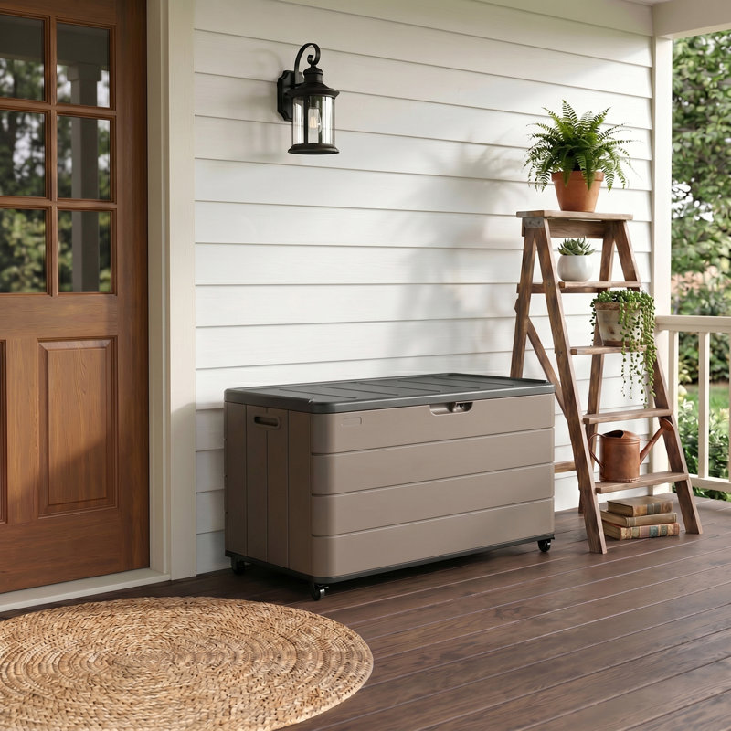 46" W X 24" H -110 Gallon Outdoor Waterproof Plastic(HDPE) Storage Deck Box With Wheels,Coffee, Coffee