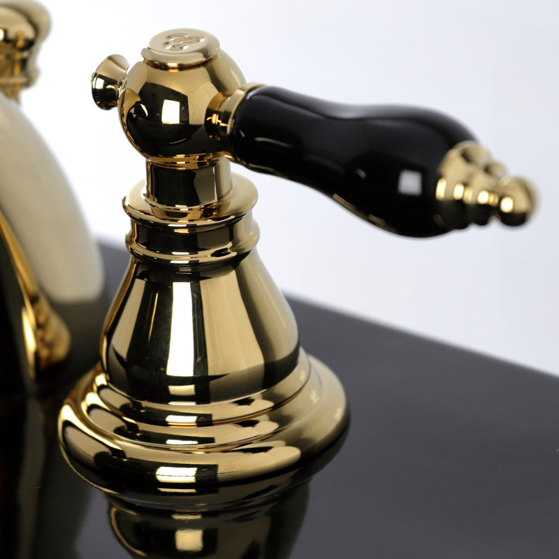Kingston Brass Duchess Two-Handle 3-Hole Deck Mount Mini-Widespread Bathroom Faucet with Plastic Pop-Up, Polished Brass