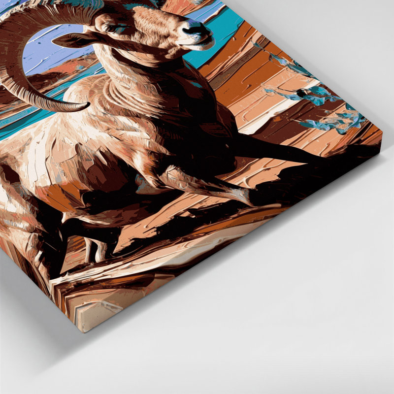 «Southwestern Animals» Bighorn Sheep 8, art mural sur toile beige, H 11 po x l 14 po