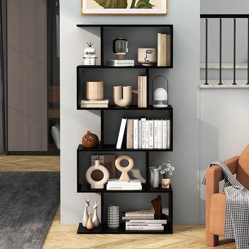Bibliothèque cinq couches simple noir, (5 tablettes) H 62,6 po x l 27,56 po x P 9,4 po, Noir