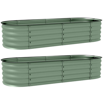 Pack of 2 Green Galvanized Raised Garden Bed, Metal Planter Box with Safety Edging for Flowers, Herbs & Succulents