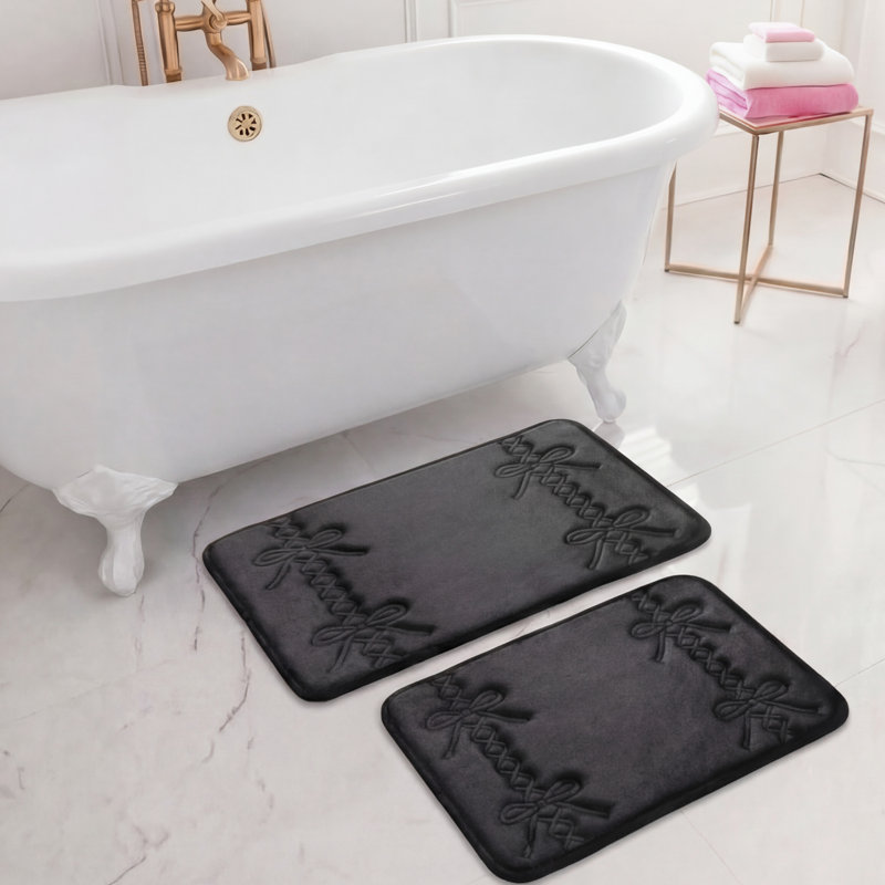 Juicy Couture Ribbon Border Memory Foam Bath Mat Set, Corset Bows Black