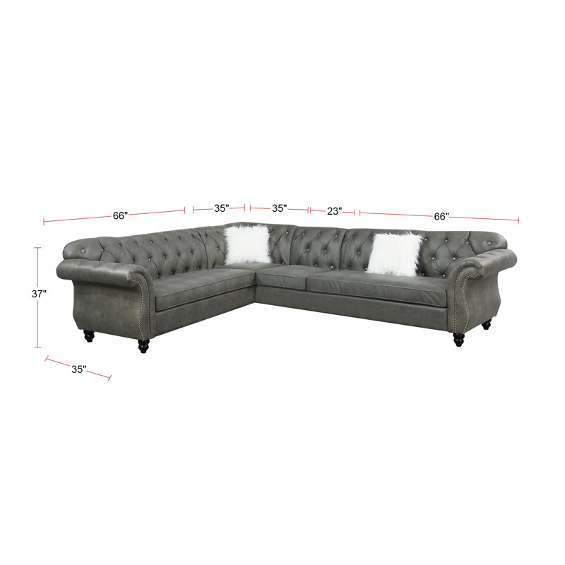 Miyah Faux Leather L-Shaped Sectional Symmetrical, Slate Gray Faux Leather