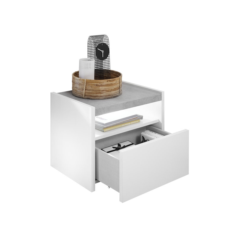 Devin 51cm W Manufactured Wood Bedside Table, White/Dark Walnut
