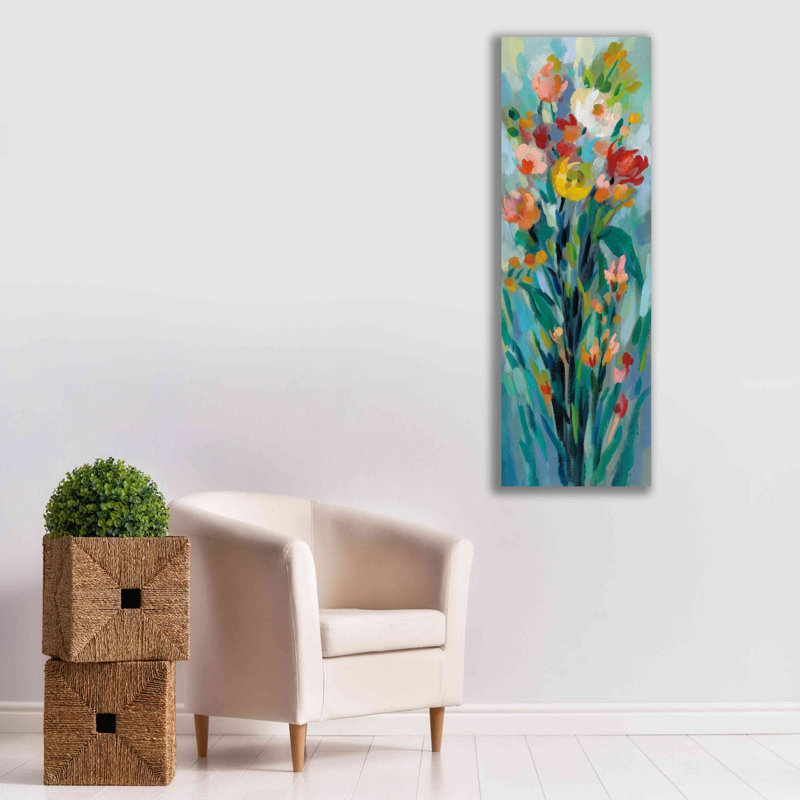 «Tall Bright Flowers I» par Silvia Vassileva, art mural sur toile, 12 po x 36 po, H 60 po x l 20 po