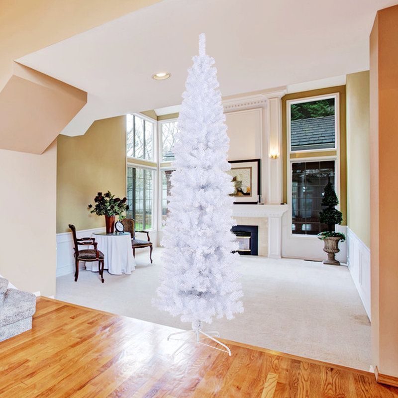 Arbre de Noël artificiel mince 7,5 pi avec base en métal pliable