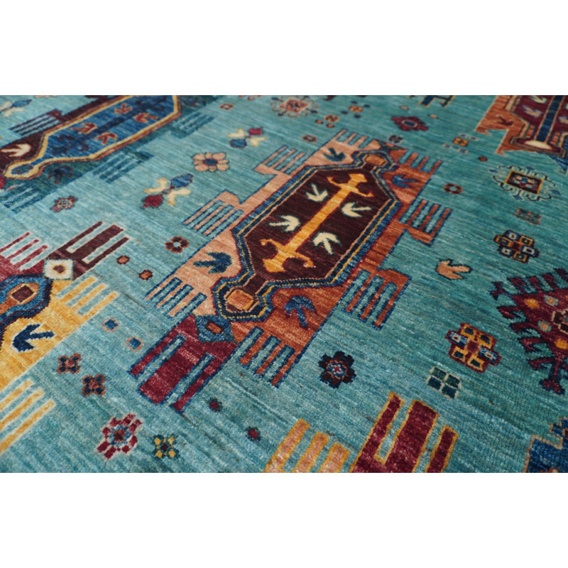 Wool Oriental Area Rug in Light Blue