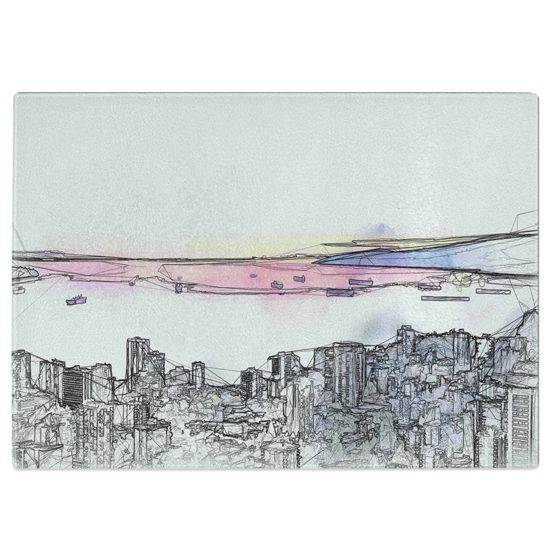 Tempered Glass Vancouver Canada Skyline in Abstract Chopping Board, 28.5 cm W x 20 cm L
