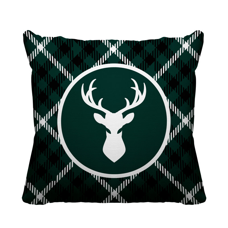 Coussin décoratif intérieur / extérieur Tartan Reindeer, L 19 po x H 19 po, Vert