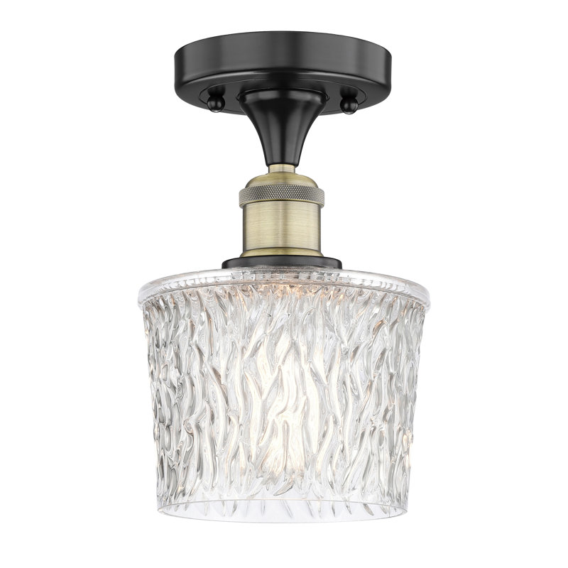 Plafonnier semi-encastré en verre Thoa, Laiton antique noir