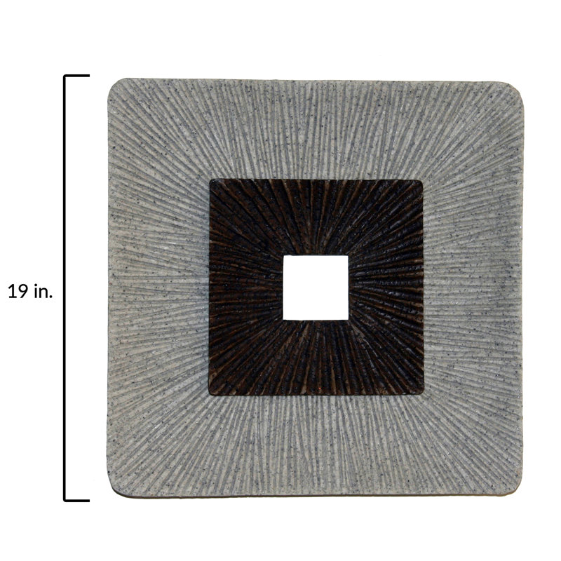 Décoration murale carrée, H 19 po x l 19 po x P 2 po, Brun et gris