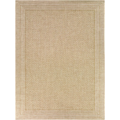 Postville Tan Chevron Border Indoor/Outdoor Area Rug