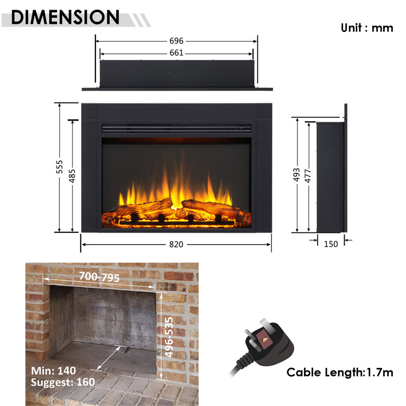 FLAMME Freestanding Electric Fireplace Insert, Innsbruck, Black, 55.5cm H x 55.5cm W x 82cm D