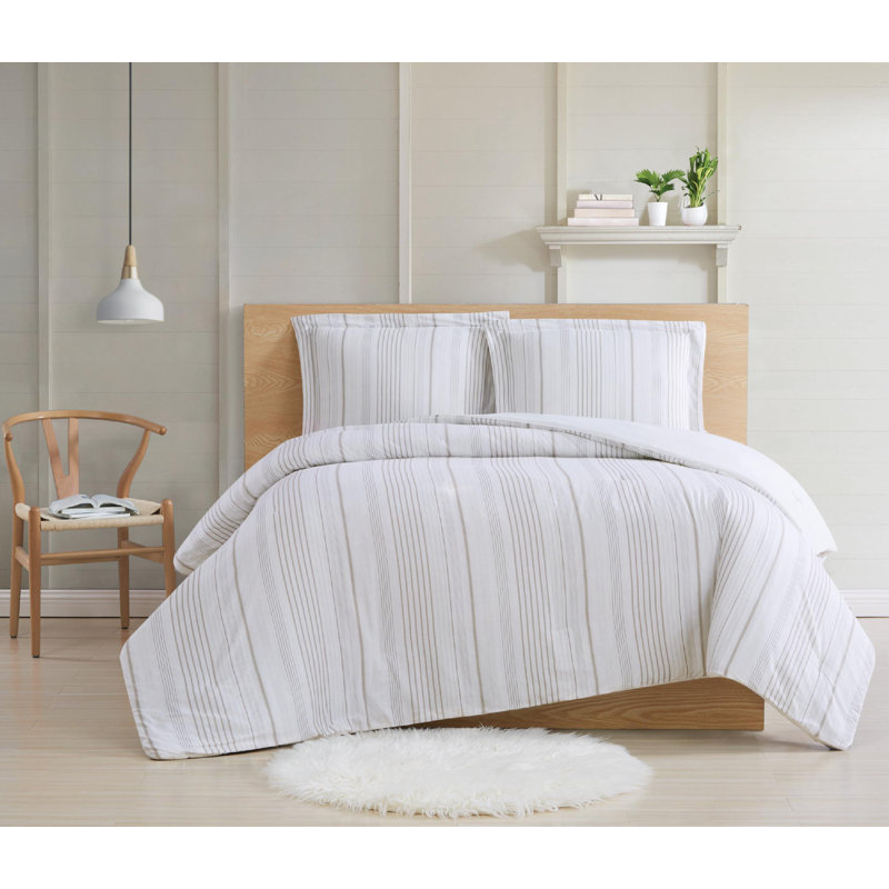 Asami Percale Box Stitch Striped Comforter, King Comforter + 2 Shams