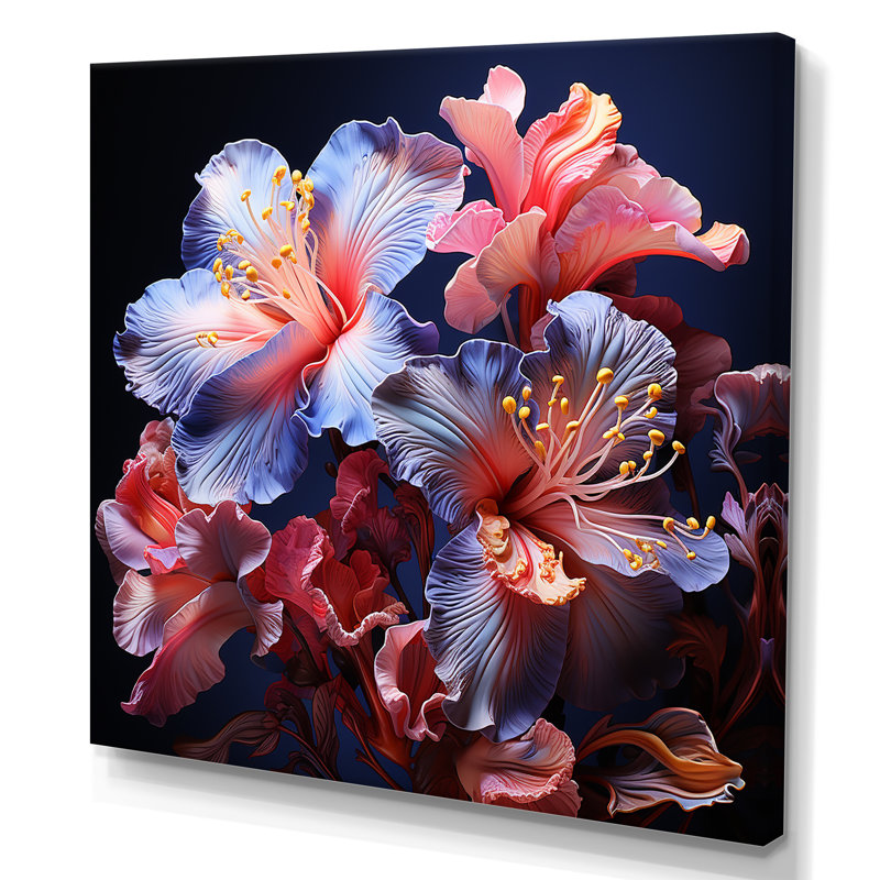 Coris et iris mauves, murmure nocturne sur toile, Toile tendue, H 30 po x l 30 po x P 1 po