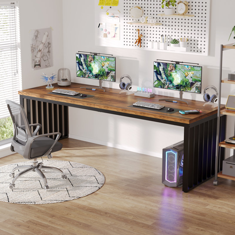 78.74" Extra Long Computer Desk 2 Person Desk (Chairs not included), Brown/Black