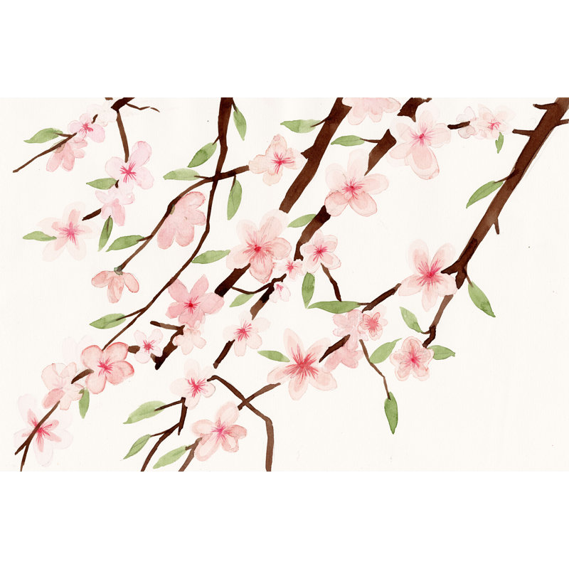 The Cherry Blossoms - Painting Print, 61 cm H x 91 cm W, Black Floater Framed