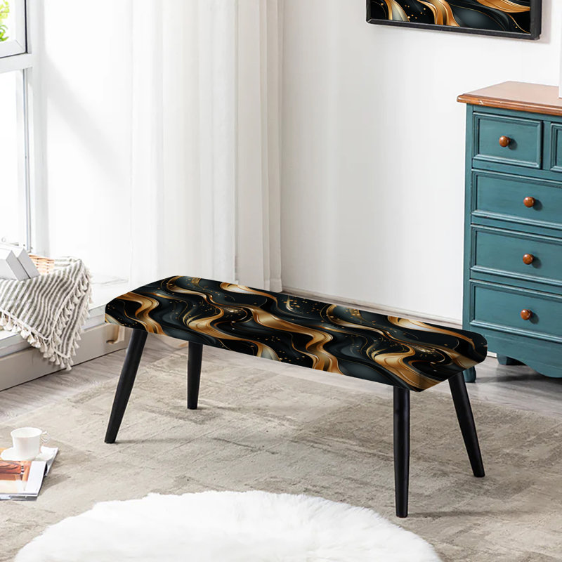Banc rembourré en marbre noir et doré Midnight Charm