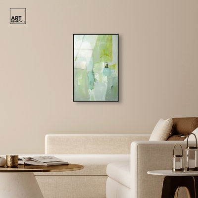 Ghostly Green II Framed Acrylic Print Green Abstract Art by Art Remedy, Black Frame, 24 x 36