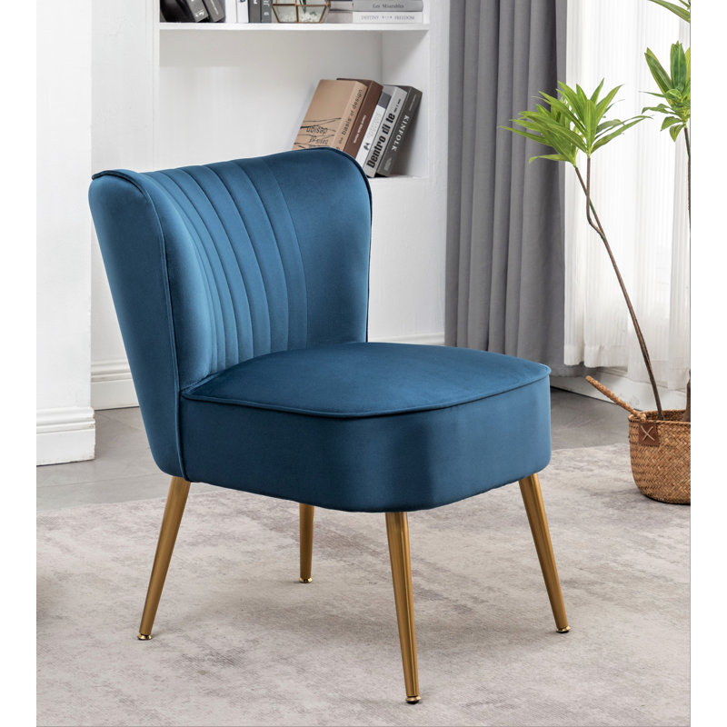 Upholstered Slipper Chair, Navy Blue