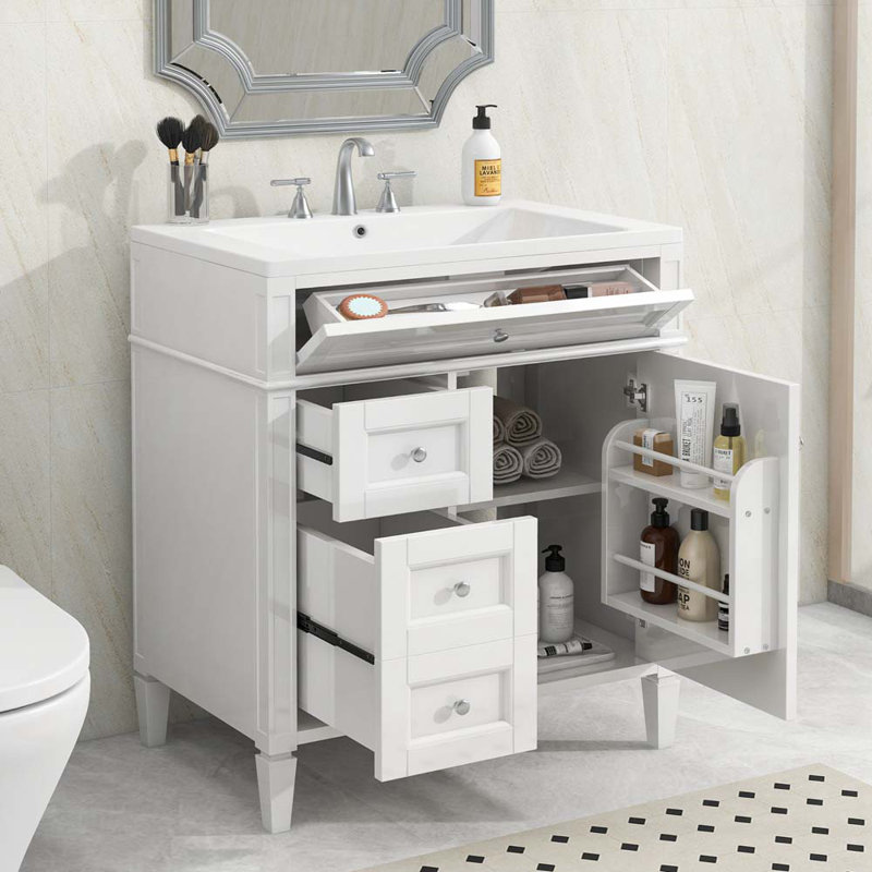 Cleidy 30.11'' Single Bathroom Vanity with Resin Top, White