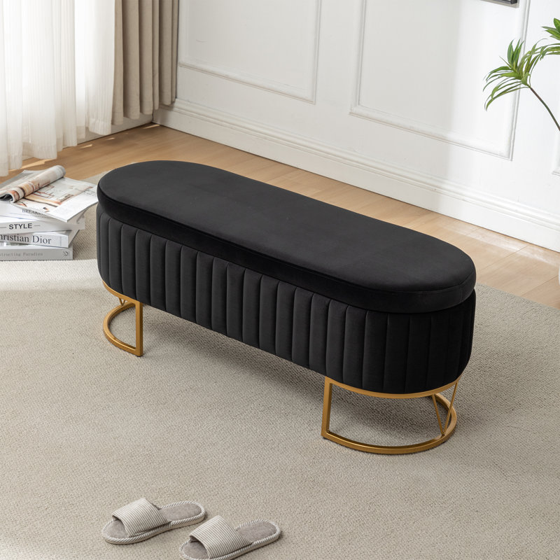 Banc de rangement rembourré Kathlin, Noir