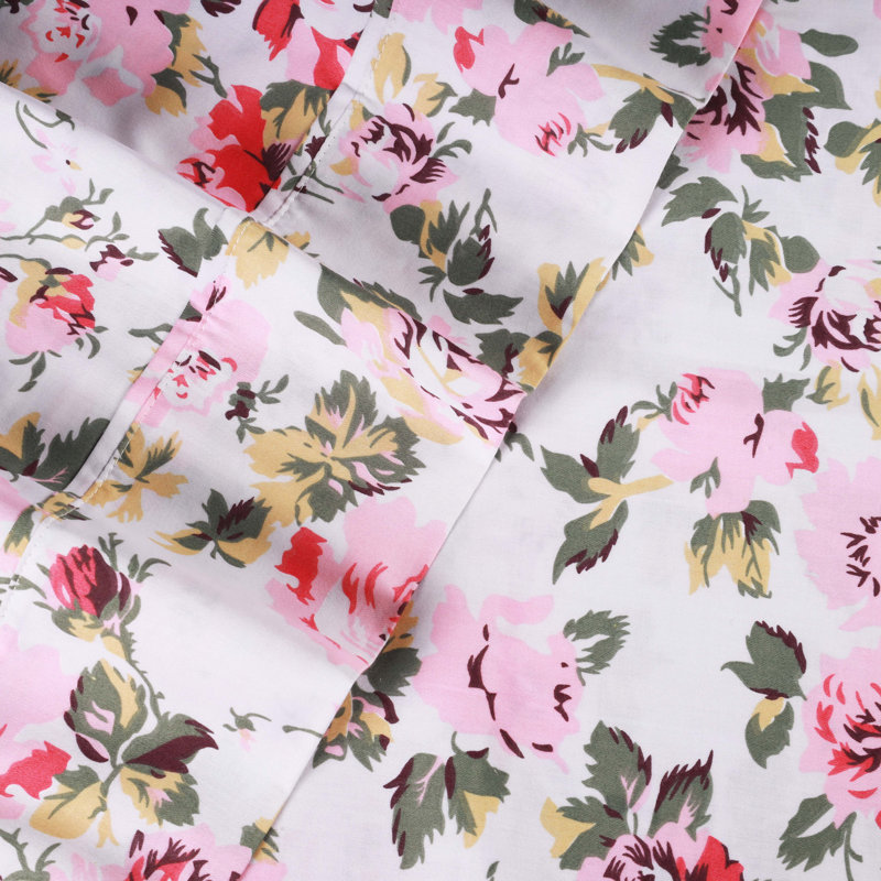 Ensemble de housse de couette en coton BNM Classic Floral Botanical, Blanc, Housse de couette pour très grand lit et 2 très