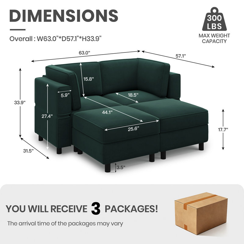 Loveseat Sofa With Two Ottomans