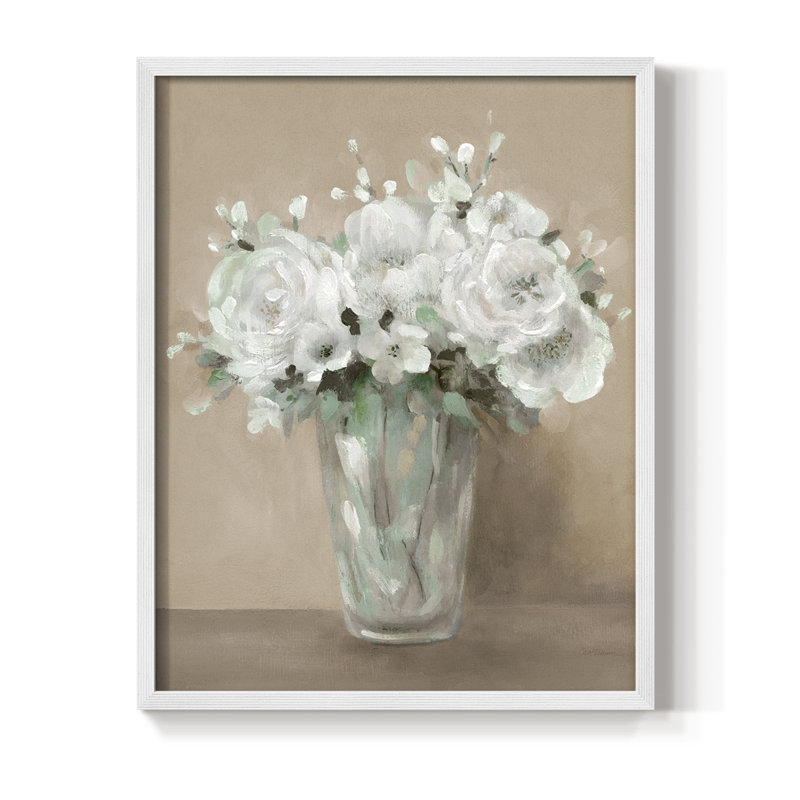 Reproduction encadrée de fleurs blanches - bois massif, H 11 po x l 9 po, Blanc