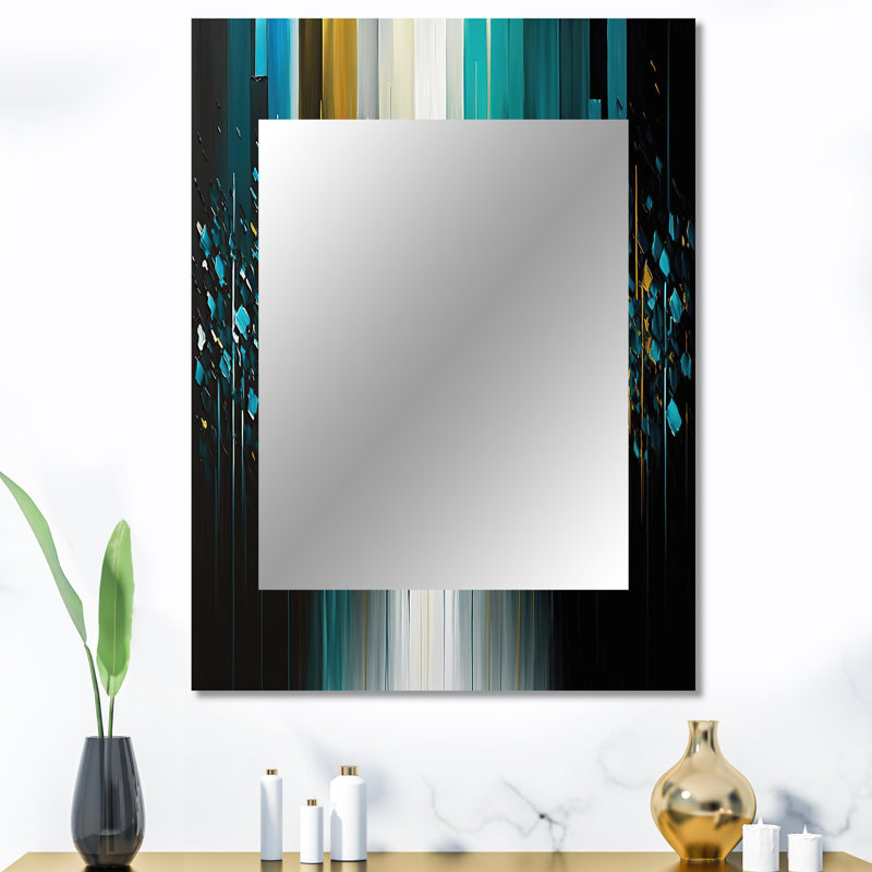Abstract Geometric Black And Green II - Geometric Decorative Wall Mirror, Modern Mirror, Printed Metal Art, 40" x 30"