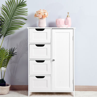 White Bathroom Storage Cabinet With Adjustable Shelf - Drawers For Organizing, Construction Modern In And Drawers, Solid Material Long-Term Use