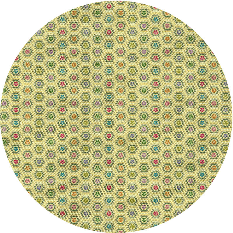Tapis décoratif vert à motif géométrique Rommel, Rond 7 pi