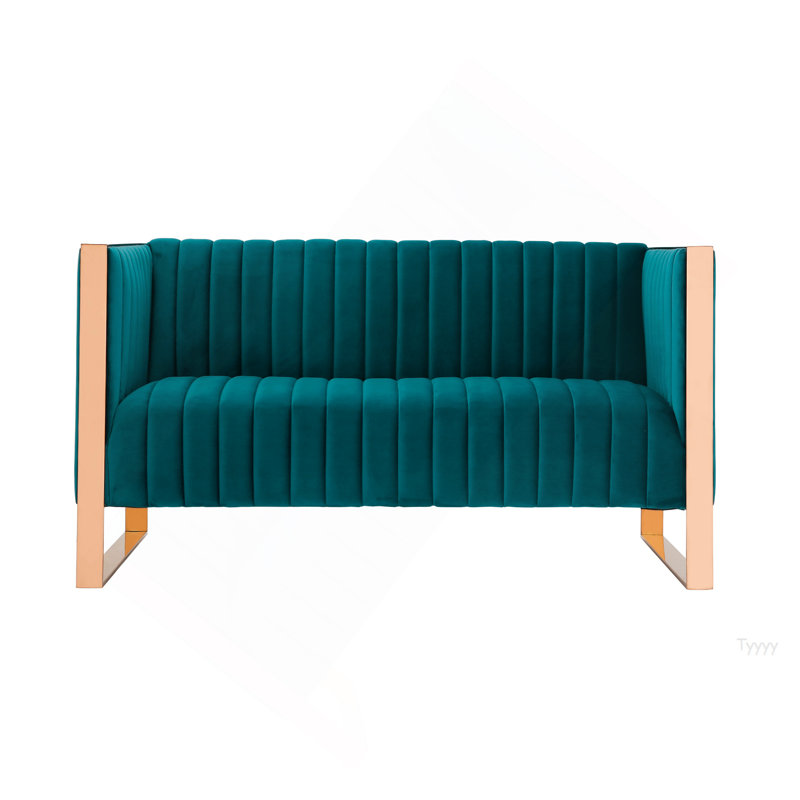 Causeuse 57 po en velours bleu sarcelle